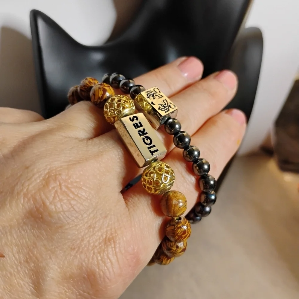 Title: Tigres Bisutería Fina Hematite & Tiger’s Eye Men’s Bracelet  Description:
